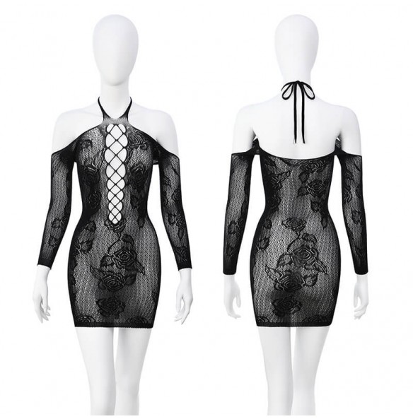 FEE ET MOI - Rose Mesh Hollow-Out Bodystocking (Black) FEE ET MOI - Rose Mesh Hollow-Out Bodystocking (Black)